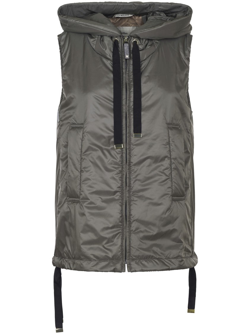 Max Mara Sleeveless Anthracite Jacket With Hood And Quilted Texture