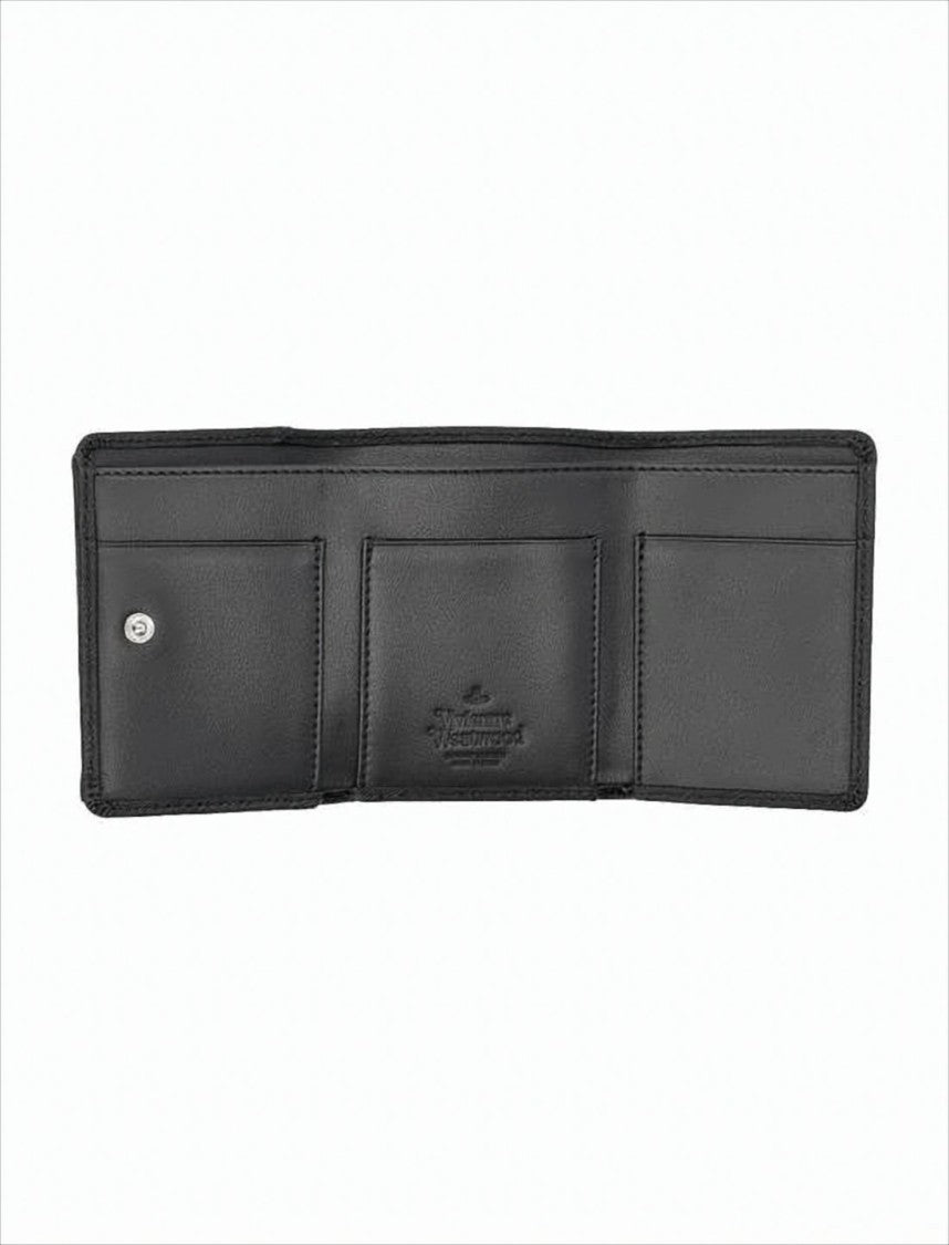 Vivienne Westwood Textured Leather Tri-Fold Wallet With Metallic Emblem