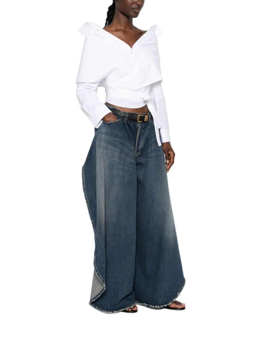 Balenciaga White Off-Shoulder Wrap Asymmetric Knot Shirt