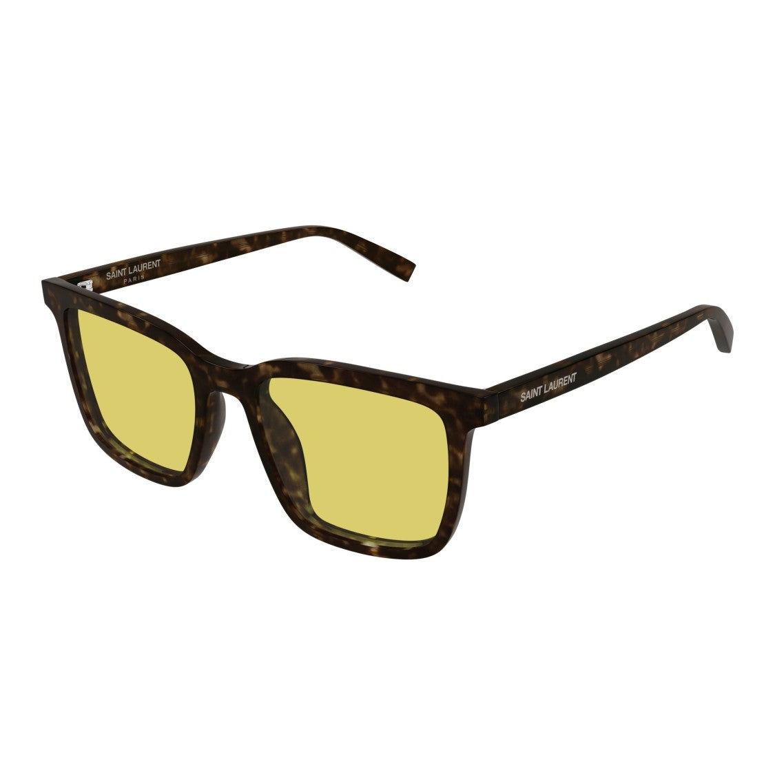 Saint Laurent Square Frame Sunglasses In Tortoiseshell With Yellow Lenses