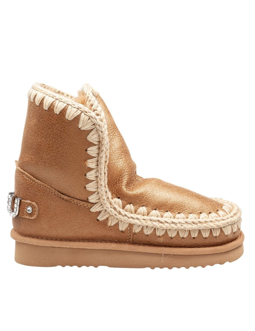 Mou Eskimo 18 Sheepskin Ankle Boot In Tobacco Color With Applied Zirconia
