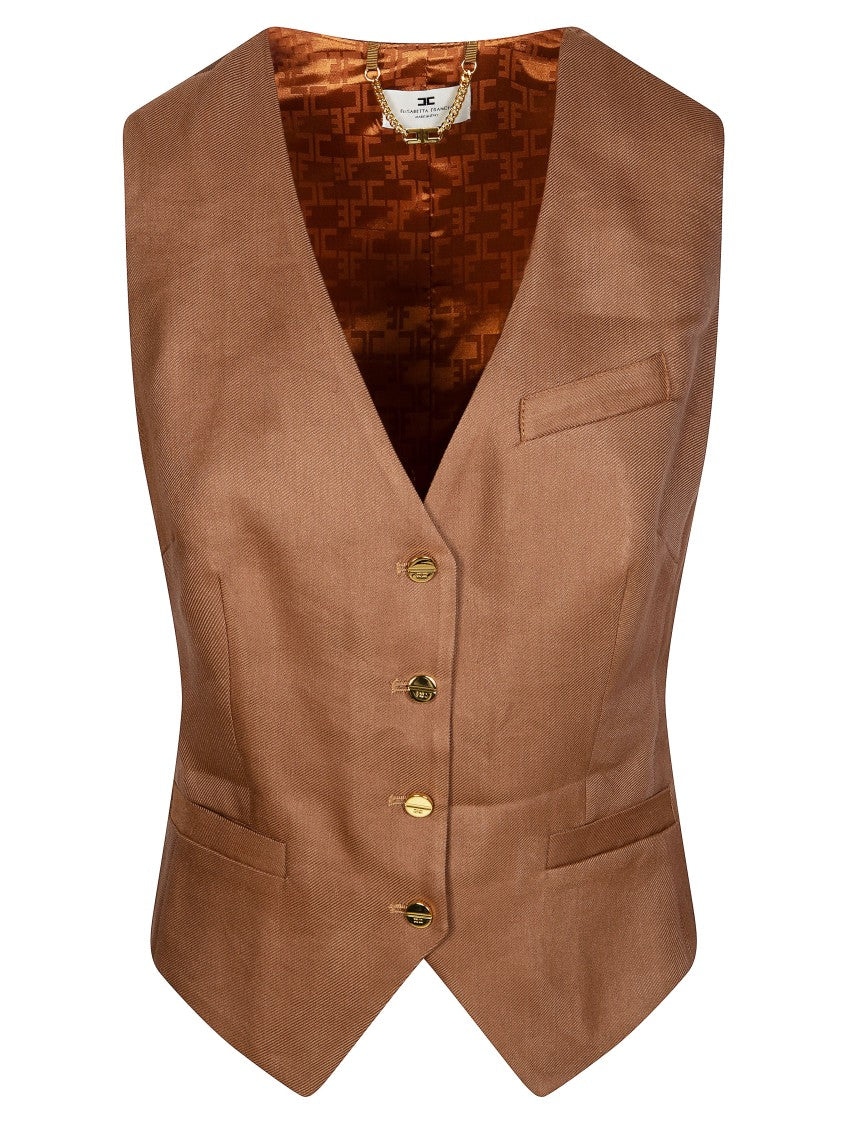 Elisabetta Franchi Tailored Gilet With Structured Silhouette And Gold Accents