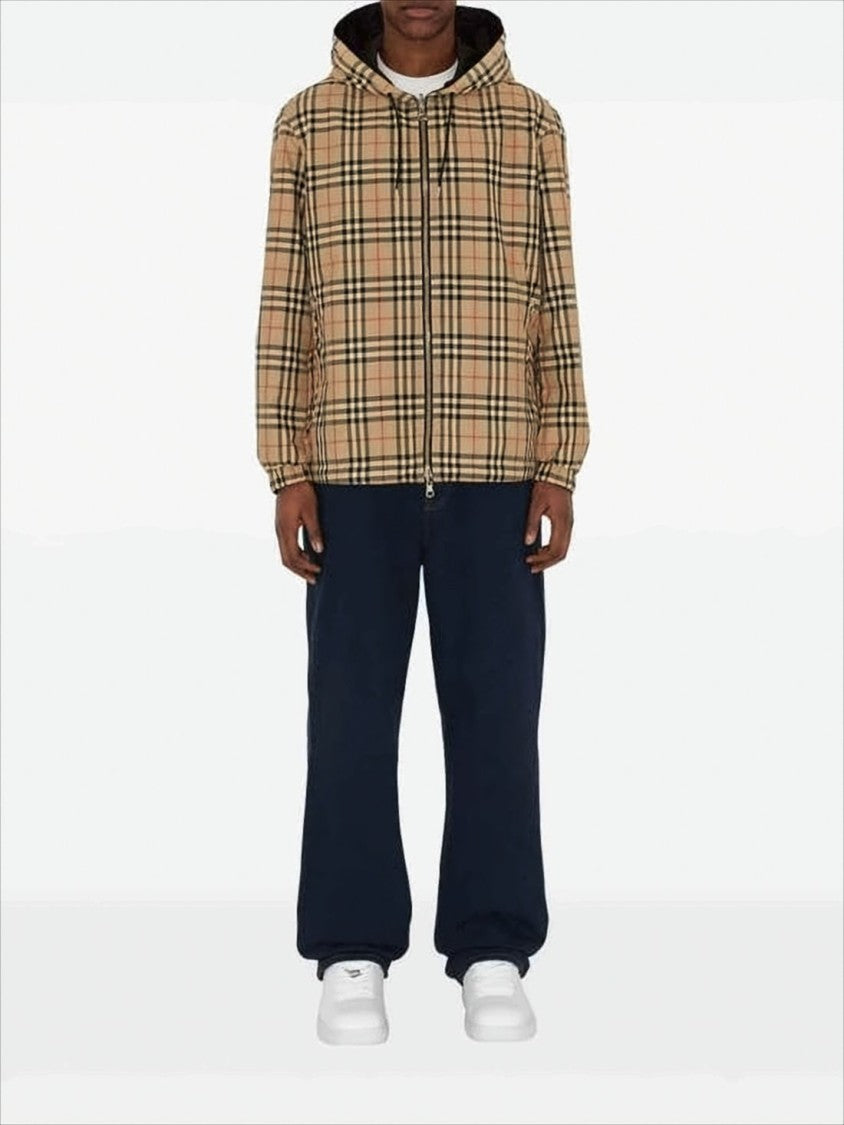 Burberry Reversible Check And Solid Hooded Jacket