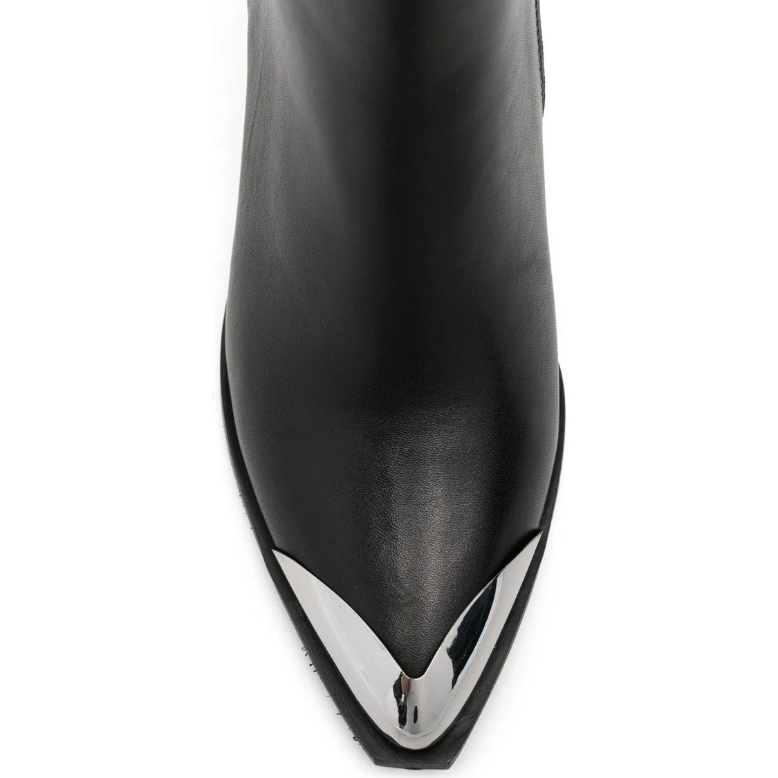 Adrianna Feretti Black Pointed Toe Metallic Capped Toe Leather Boots