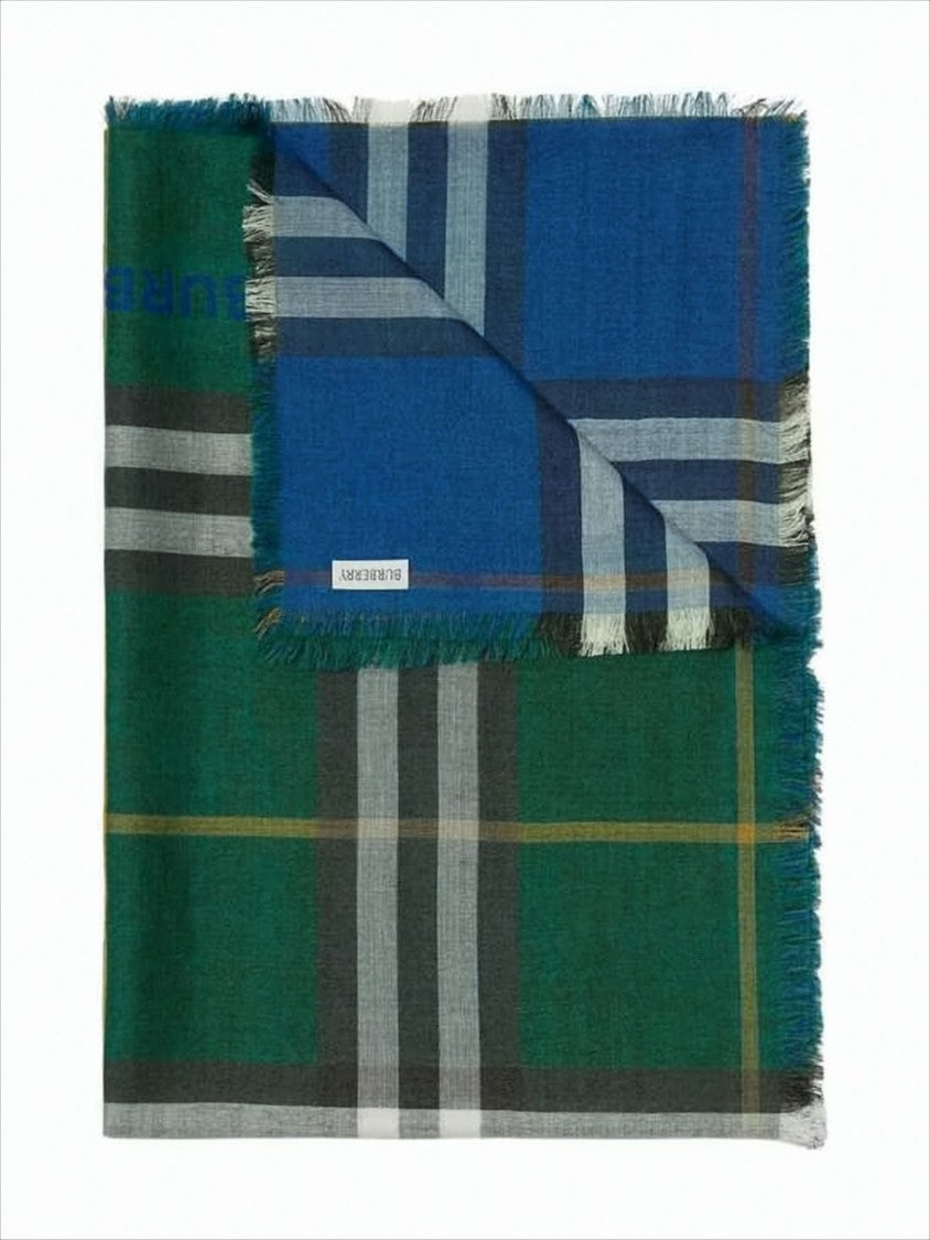 Burberry Plaid Square Scarf With Fringed Edges
