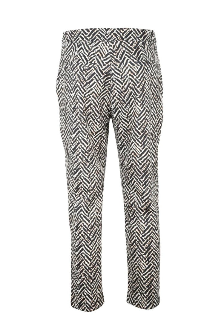 The Abito Beige And Black Geometric Pattern Trousers With Tailored Fit