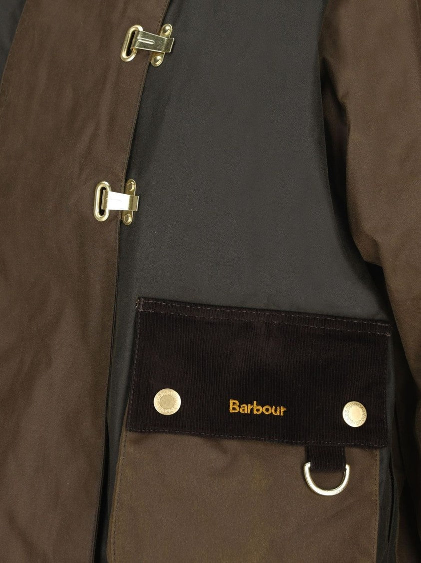 Barbour Two-Tone Waxed Jacket With High Collar And Corduroy Accents