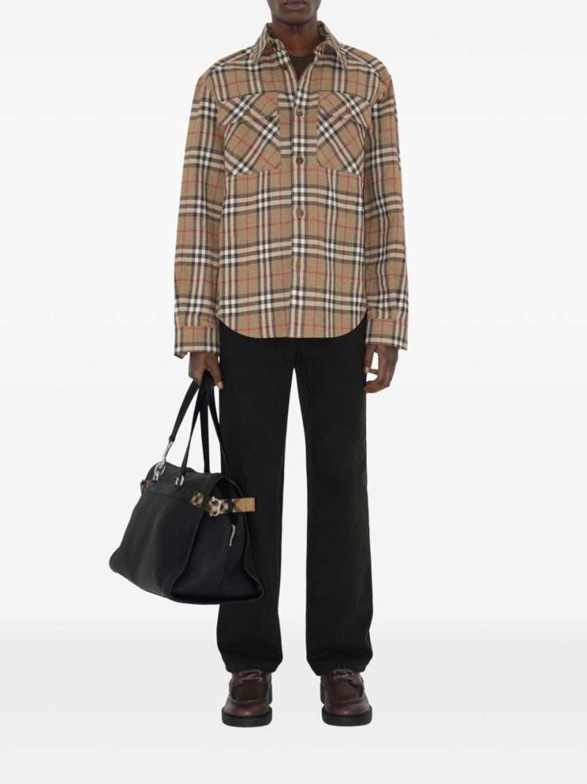 Burberry Beige Checked Shirt With Classic Collar