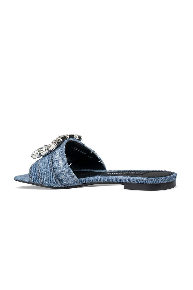 Dolce & Gabbana Blue Denim Sandals With Rhinestone Buckle