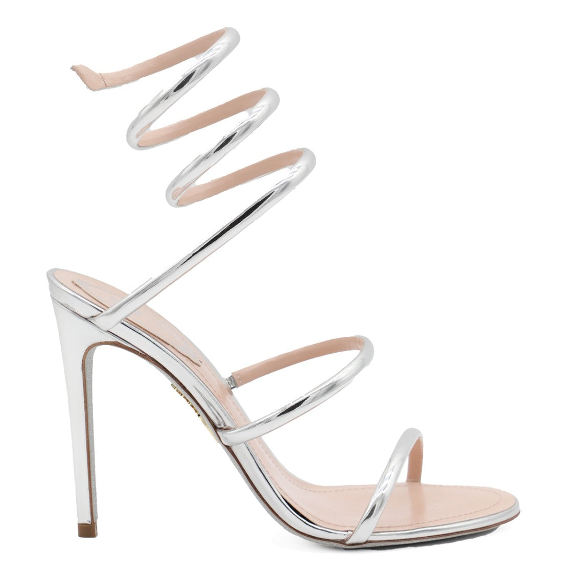 René Caovilla Silver Leather Cleo Sandals With Stiletto Heel
