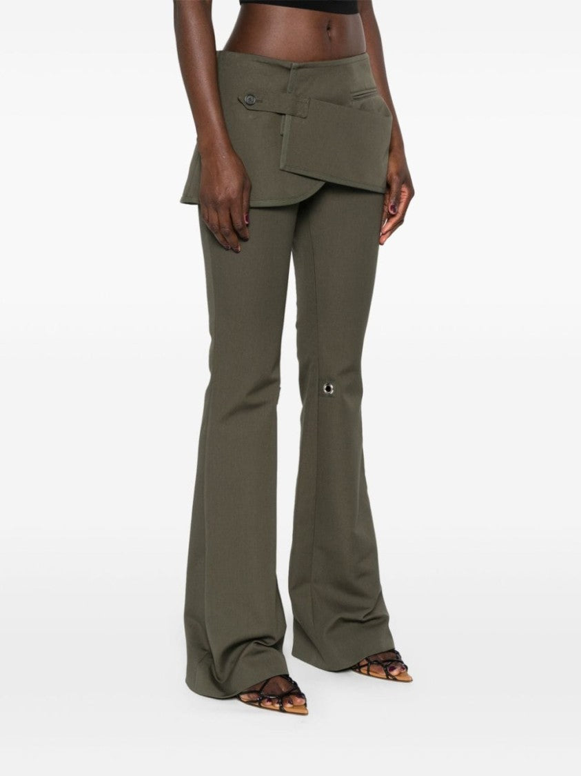 Courrèges Olive Green Cotton Bootcut Trousers