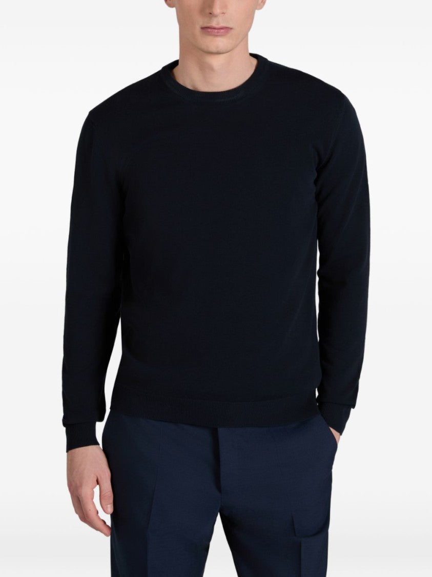 Zanone Crew Neck Sweater With Ribbed Details And Cuffed Sleeves