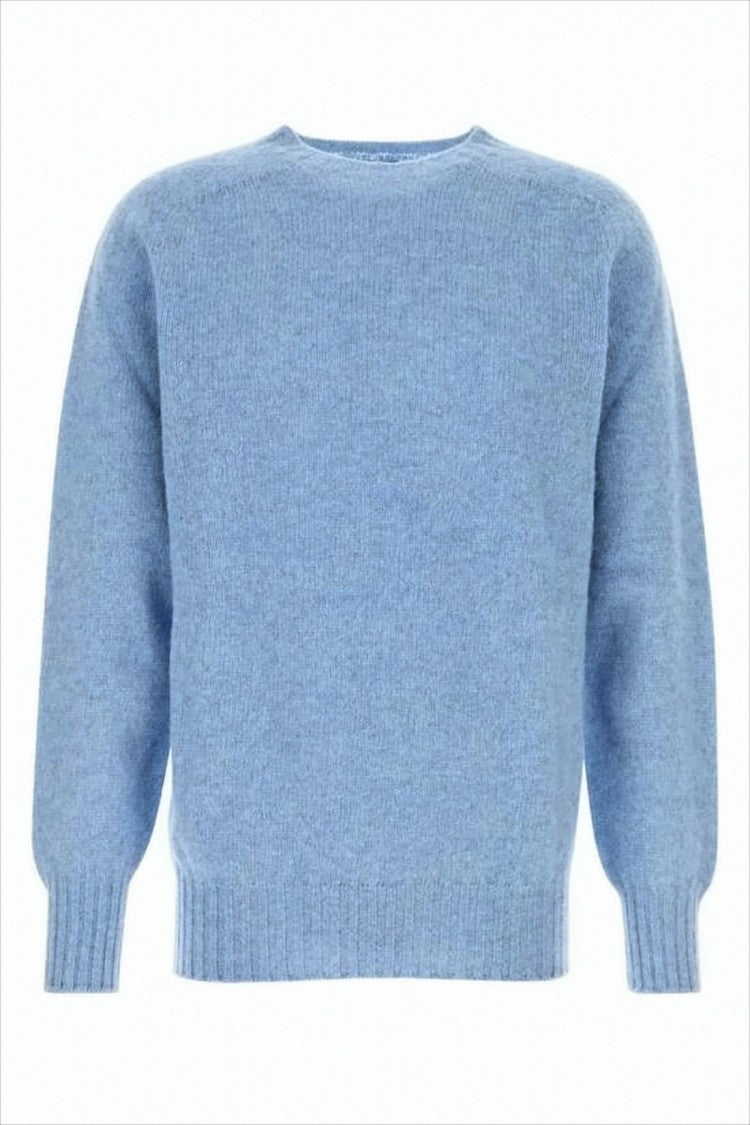 Howlin Light Blue Relaxed Fit Wool Sweater With Classic Crew Neck