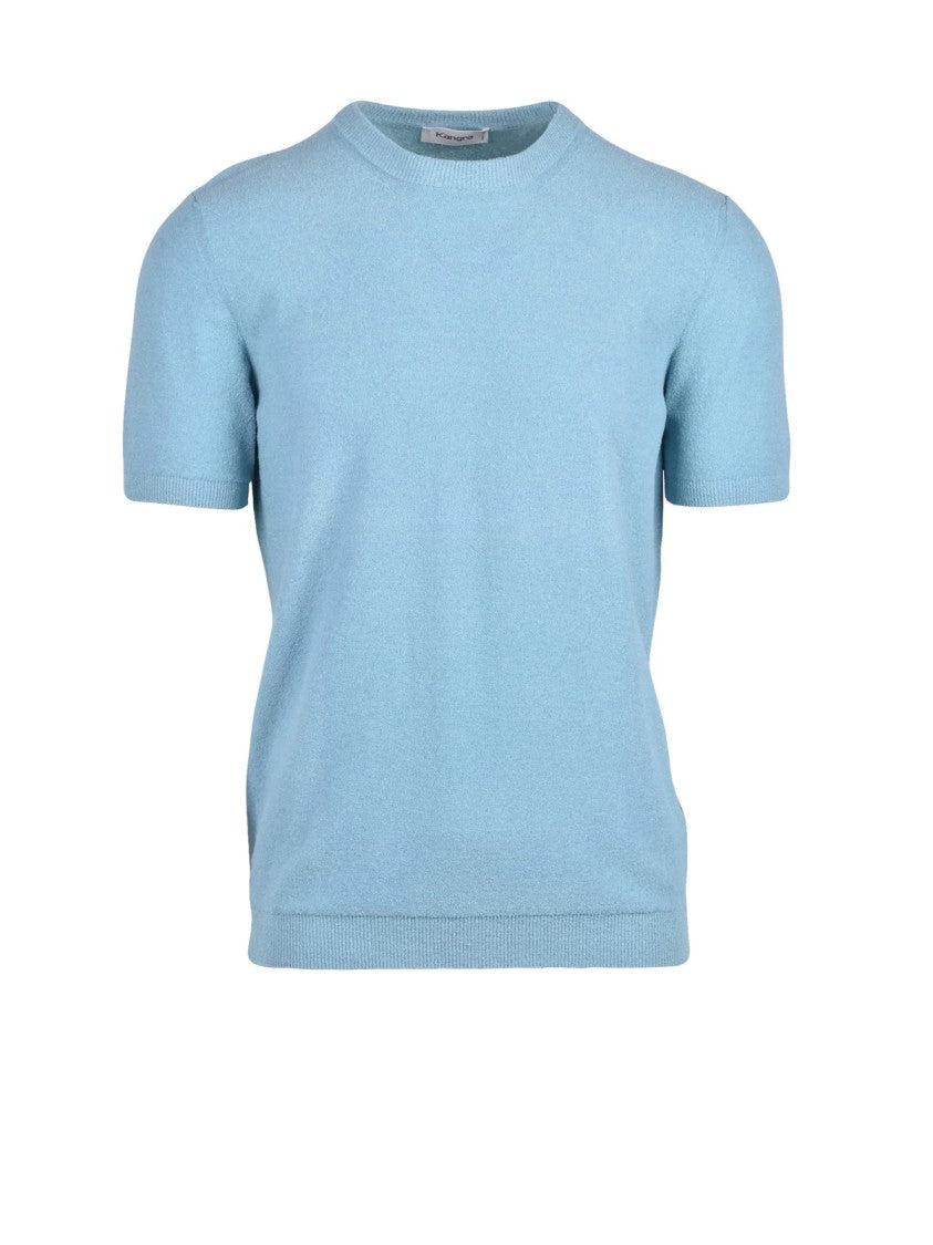 Kangra Aquamarine Crew Neck Cotton Knit Top