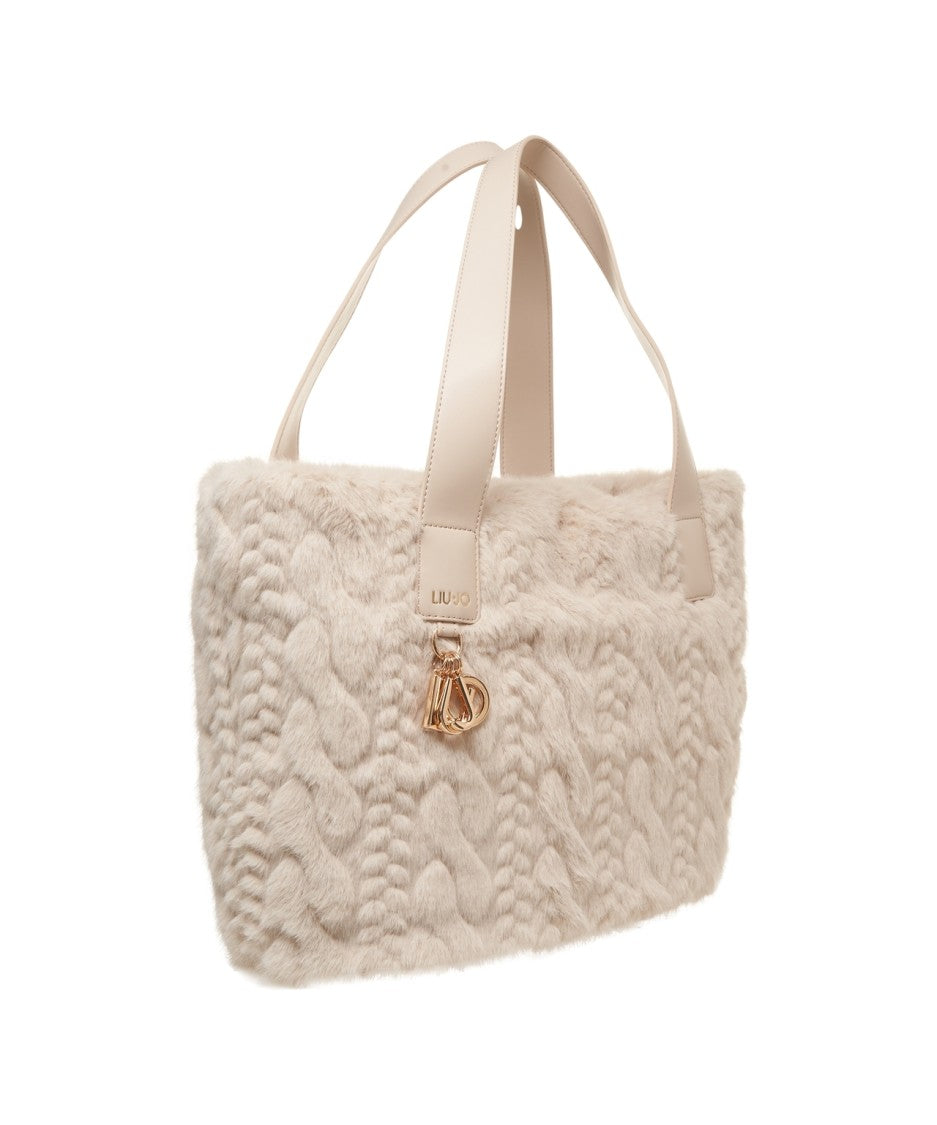 Liu Jo Braided Texture Handbag In Soft Synthetic Fur