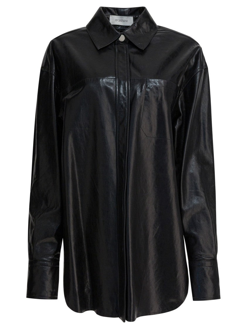 Max Mara Glossy Finish Leather Shirt With Classic Collar