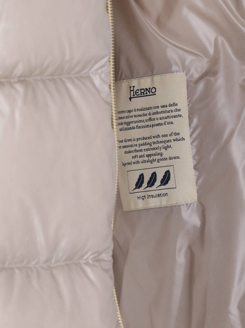 Herno Cream Shearling Collar Padded Down Coat