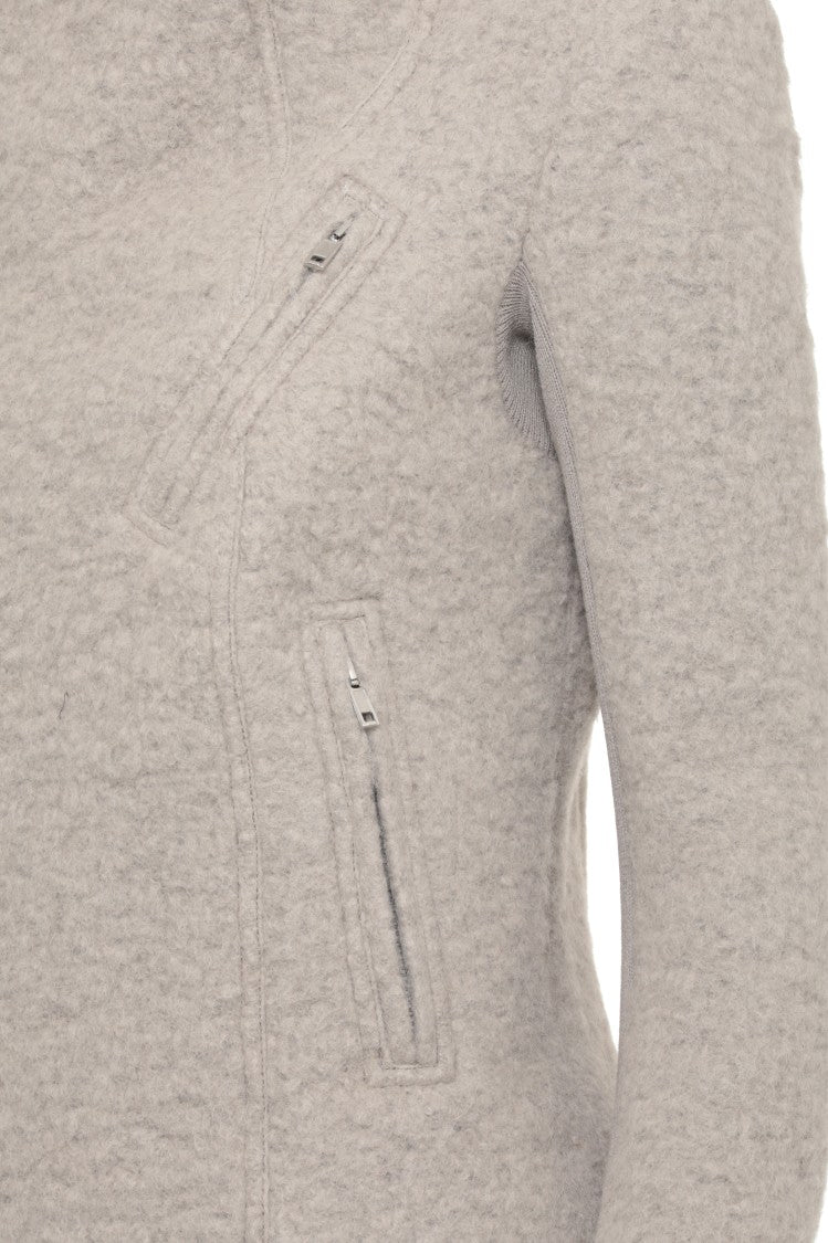 Rick Owens High Neck Gray Jacket With Textured Fabric And Cropped Fit