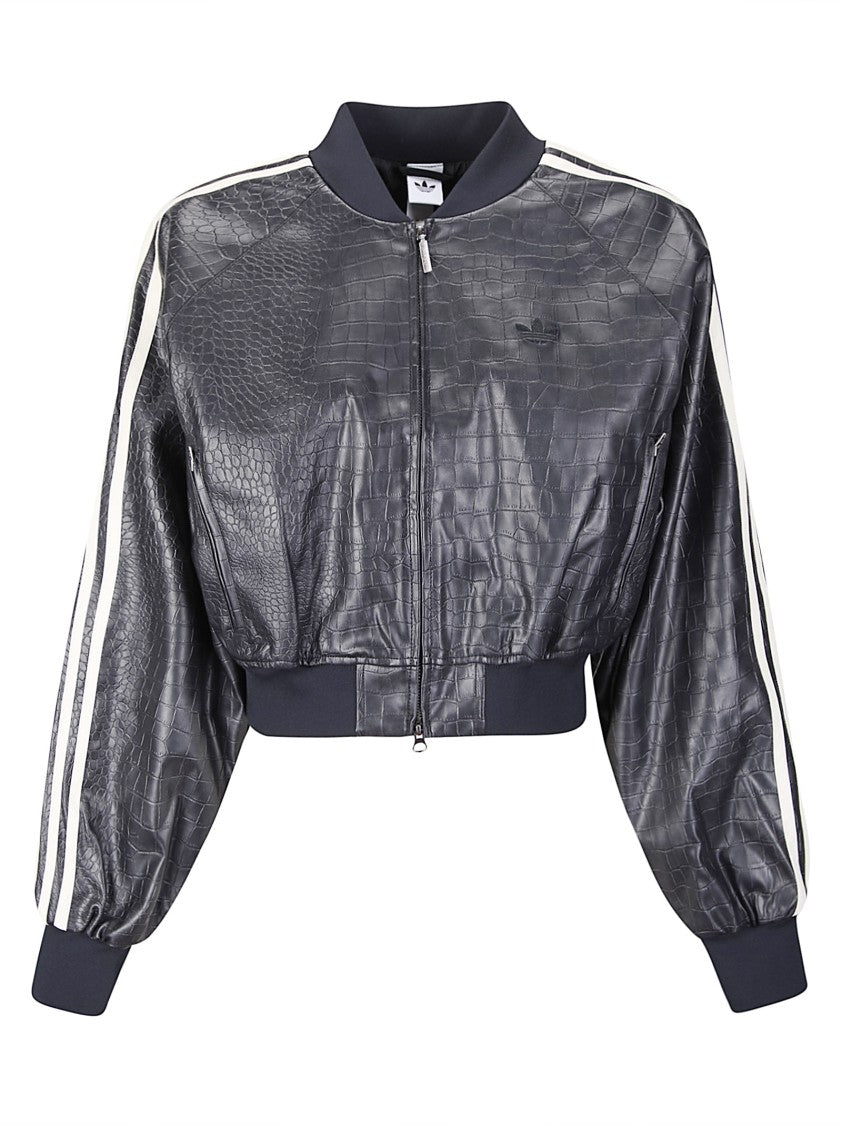 Adidas Originals Short-Fit Bomber Jacket In Crocodile-Effect Synthetic Leather