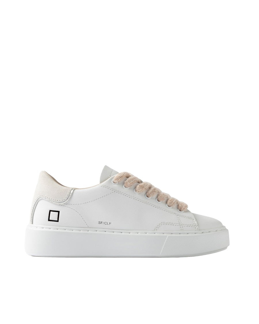 D.A.T.E White Leather Low-Top Sneakers With Wool-Effect Laces