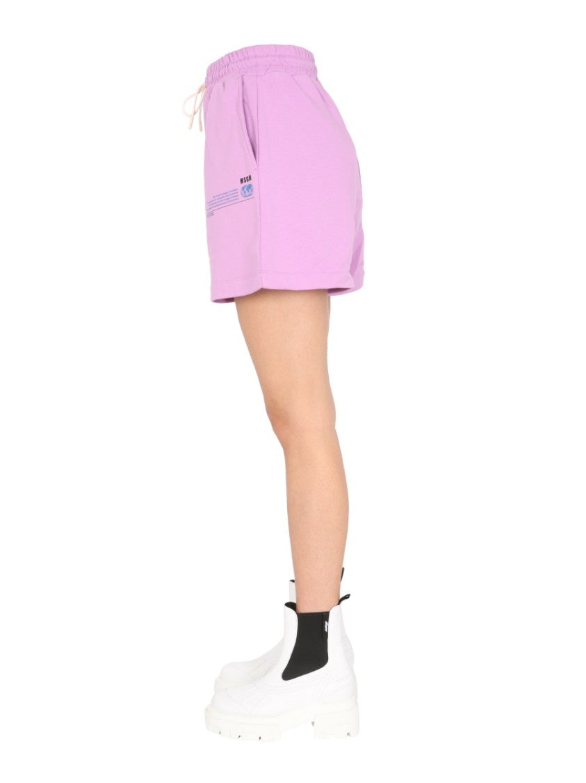 Msgm Relaxed Fit Cotton Shorts With Adjustable Waistband
