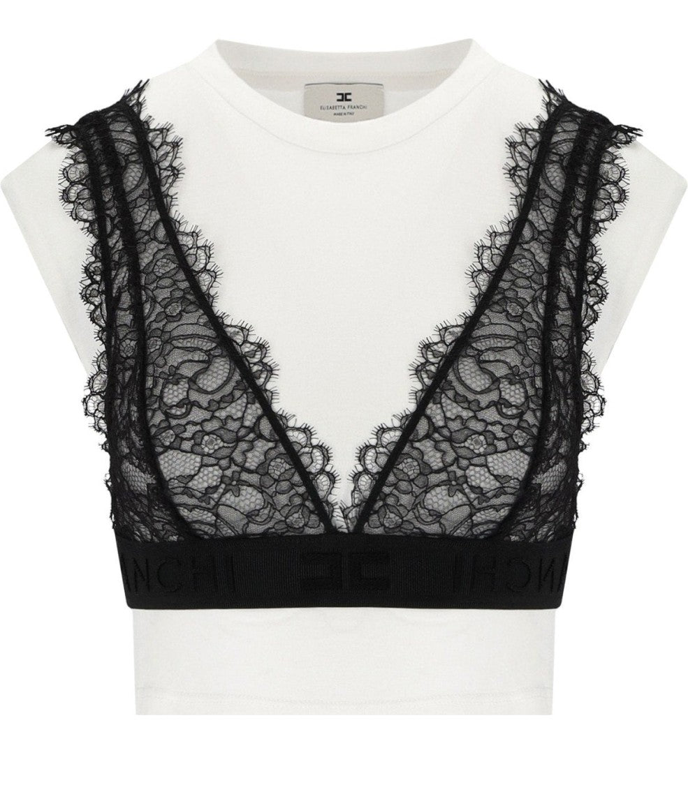 Elisabetta Franchi T-Shirt With Lace Bralette