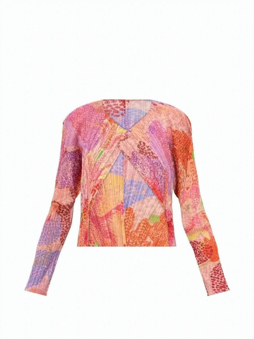 Pleats Please Vibrant Abstract Pleated Cardigan