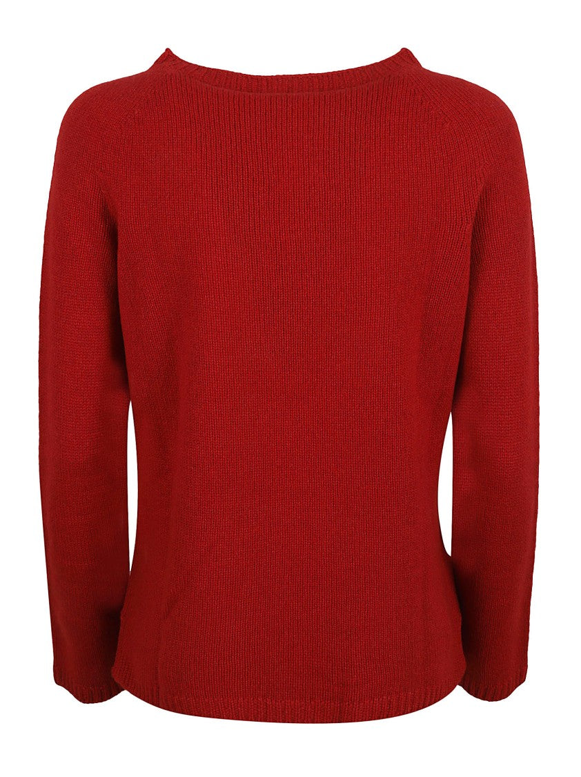 Max Mara Red Knit Sweater With Classic Crew Neck