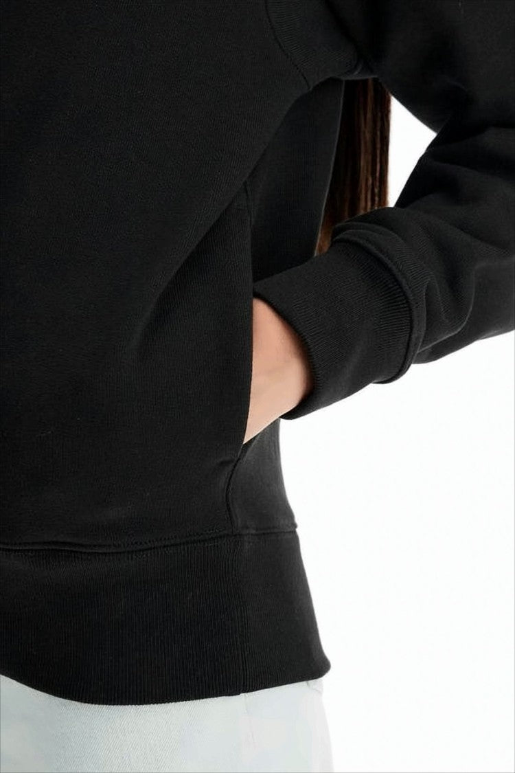 Kenzo Cropped Black Hoodie With Floral Emblem And Graphic Design