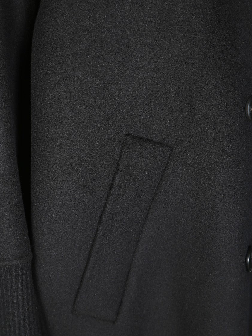 Pinko Woolen Coat With Knitted Cuffs And Collar