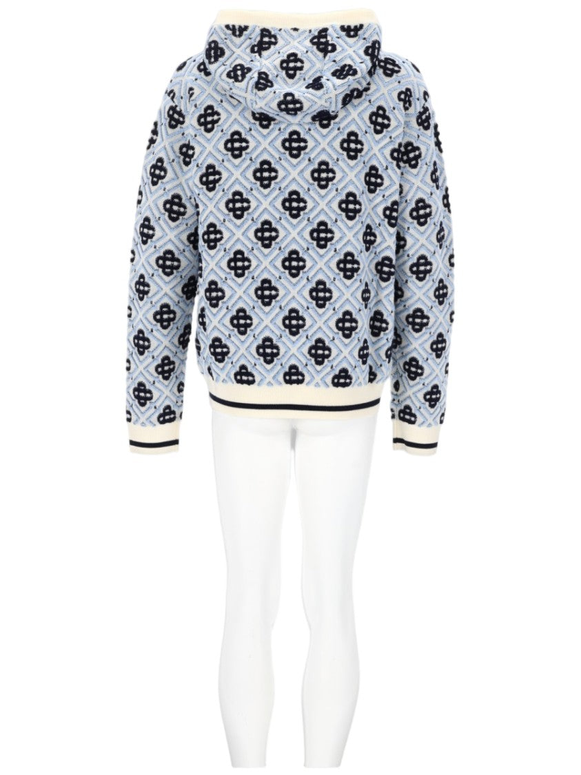 Casablanca Monogram Diamond Pattern Wool Zip-Up Hoodie