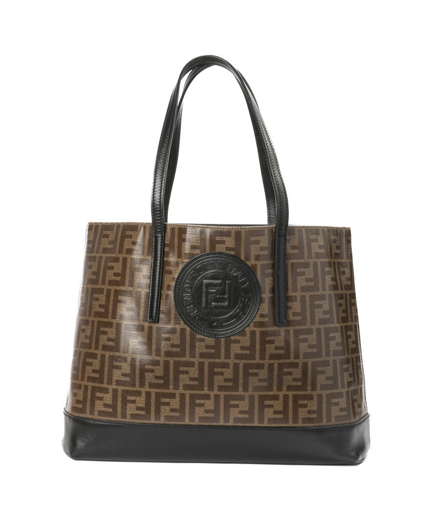 Fendi Marrone Century Medium Ff Logomania Canvas Tote Bag