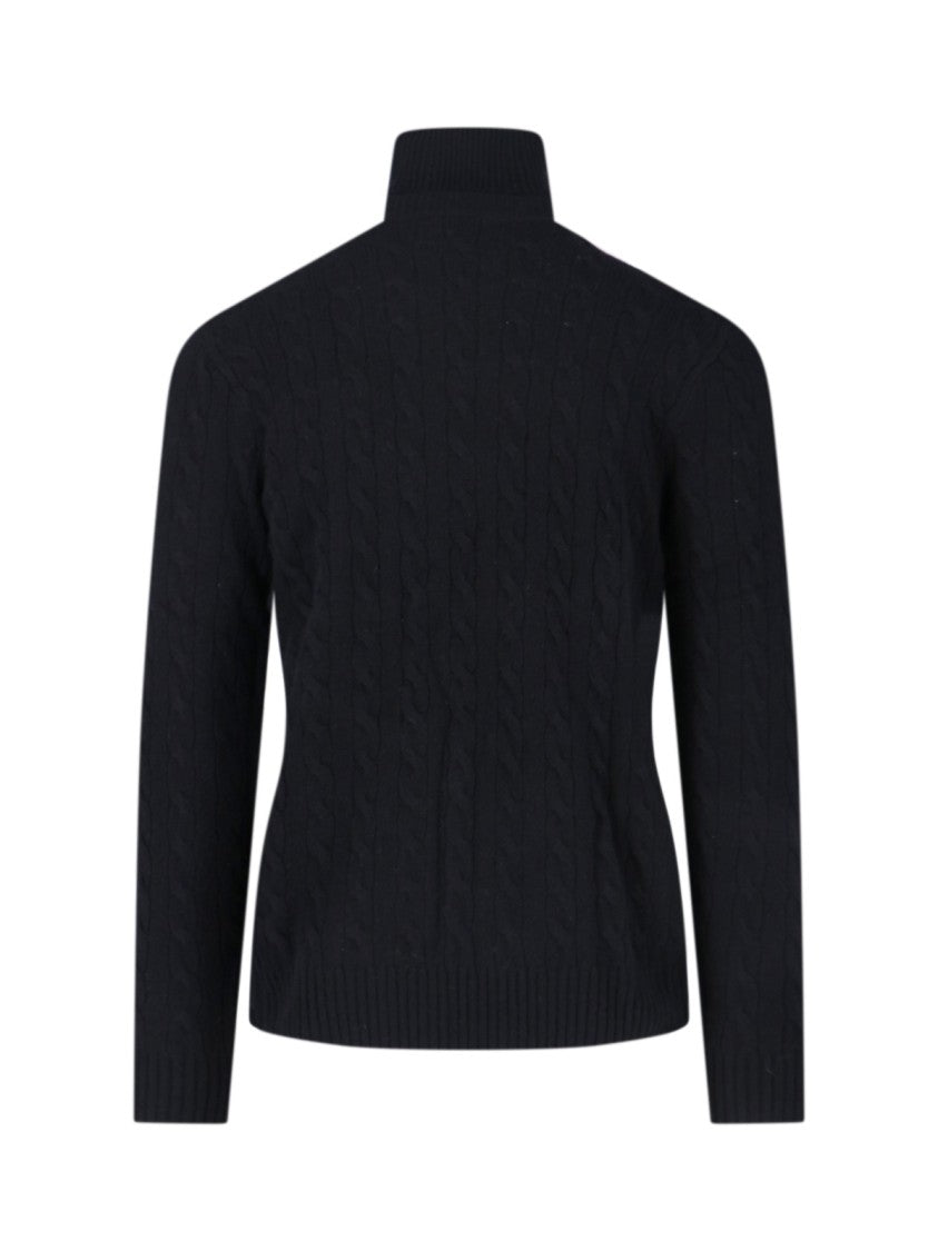 Polo Ralph Lauren Cable Knit Black Turtleneck Sweater With Embroidered Logo