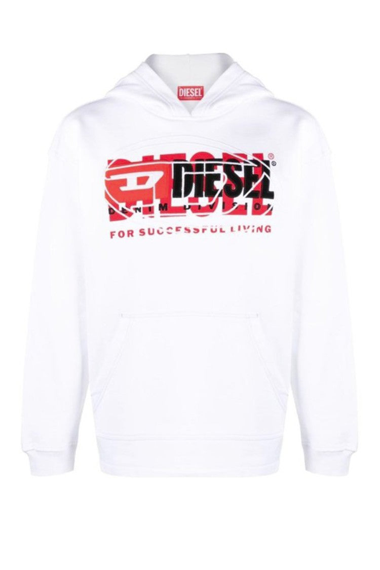 Diesel White Cotton Logo-Print Hoodie