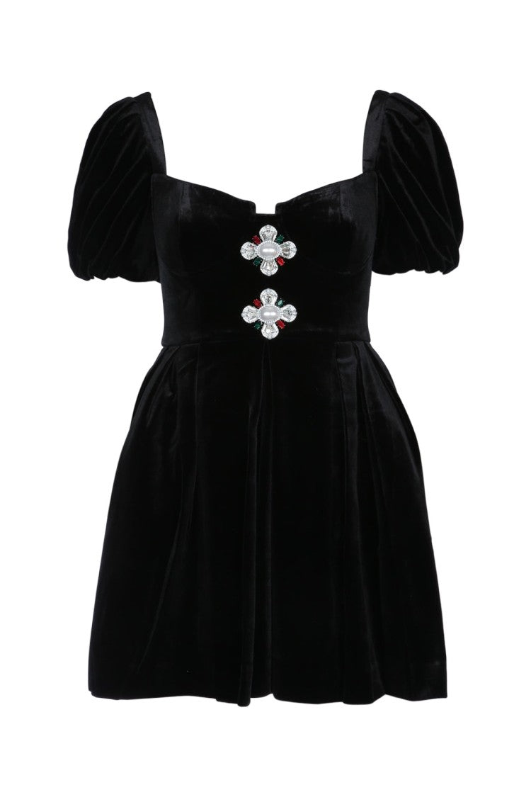 Self-Portrait Fitted Bodice Dress With Puffed Sleeves