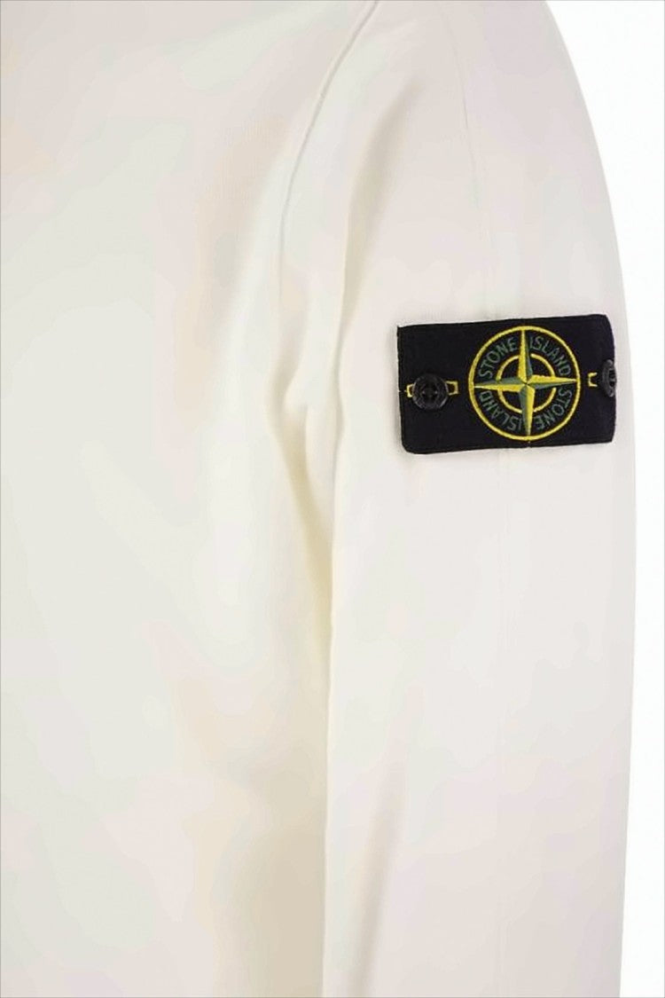 Stone Island Minimalist High Neck White Pullover With Logo Patch