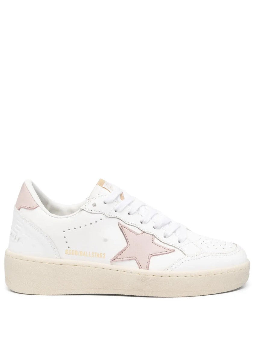 Golden Goose White Ballstar Perforated Pink Accent Leather Sneakers