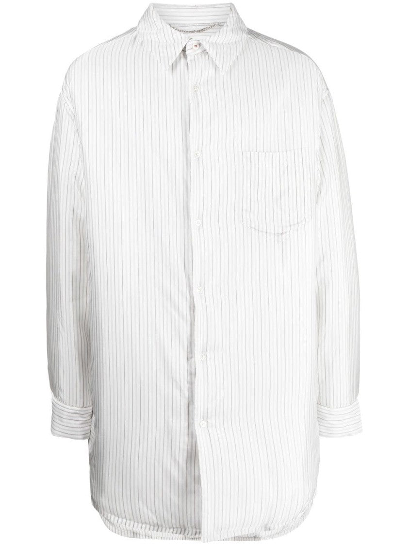 Maison Margiela Long Sleeve White Shirt With Vertical Stripes And Classic Collar