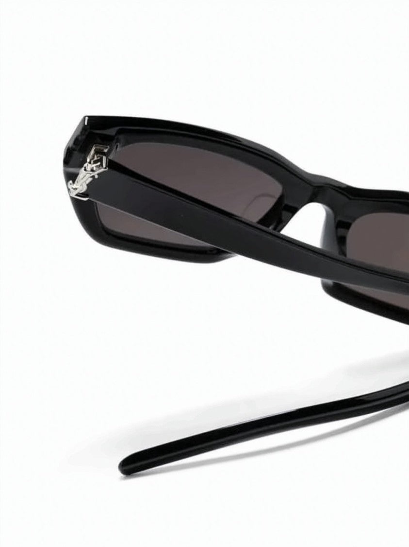 Saint Laurent Black Narrow Rectangular Glossy Acetate Sunglasses