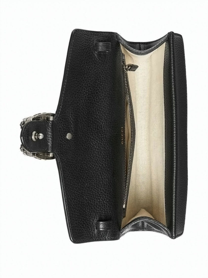 Gucci Textured Black Leather Crossbody Bag With Silver Details