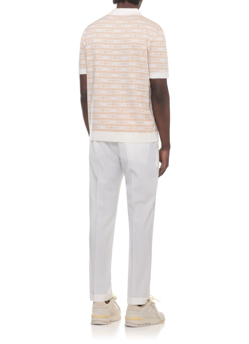 Casablanca Beige Merino Logo Pattern Polo Shirt