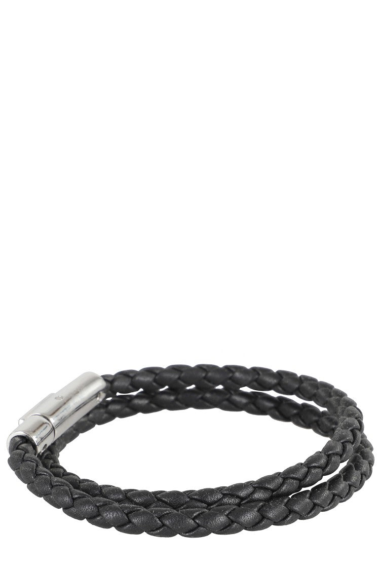 Tod's Double Wrap Woven Leather Bracelet With Snap Closure