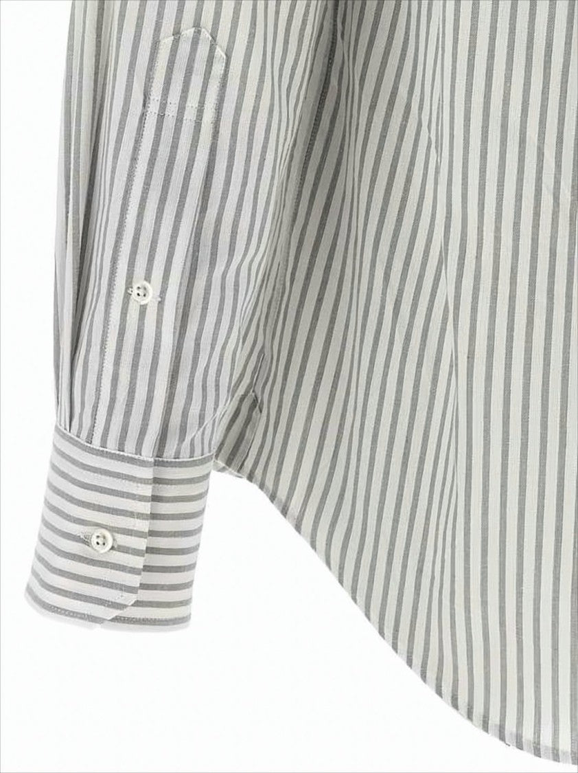 Thom Browne Vertical Stripe Long-Sleeve Shirt With Tricolor Detail