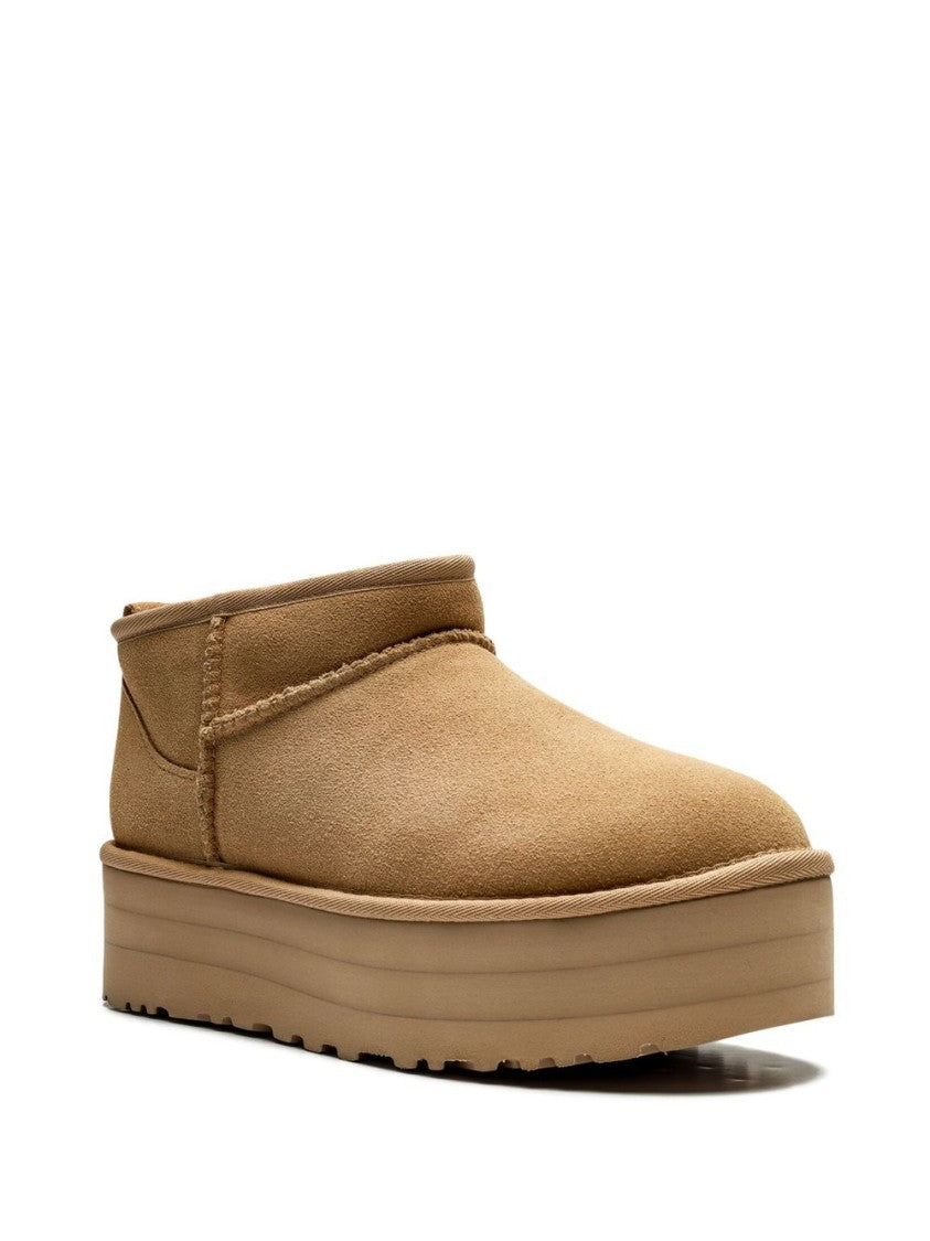 Ugg Ankle-Length Slip-On Boots In Beige Calf Suede