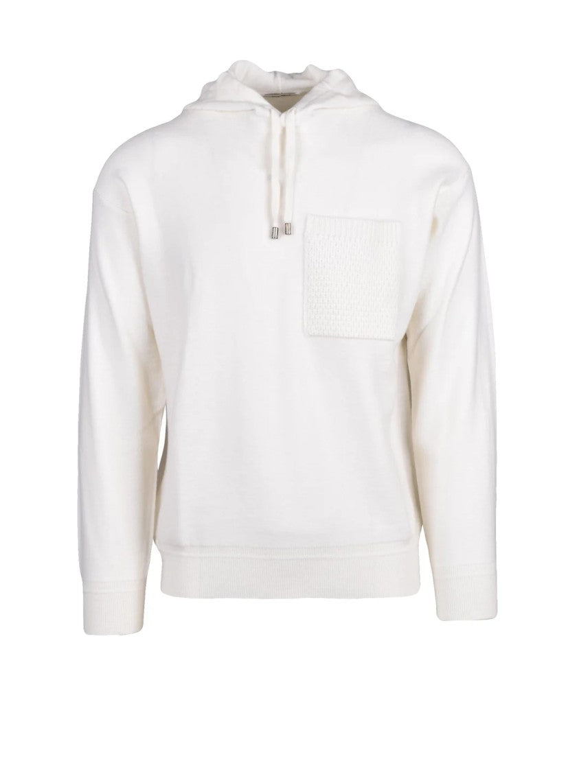 Kangra Textured Patch Pocket Wool Sweatshirt With Hood And Drawstring