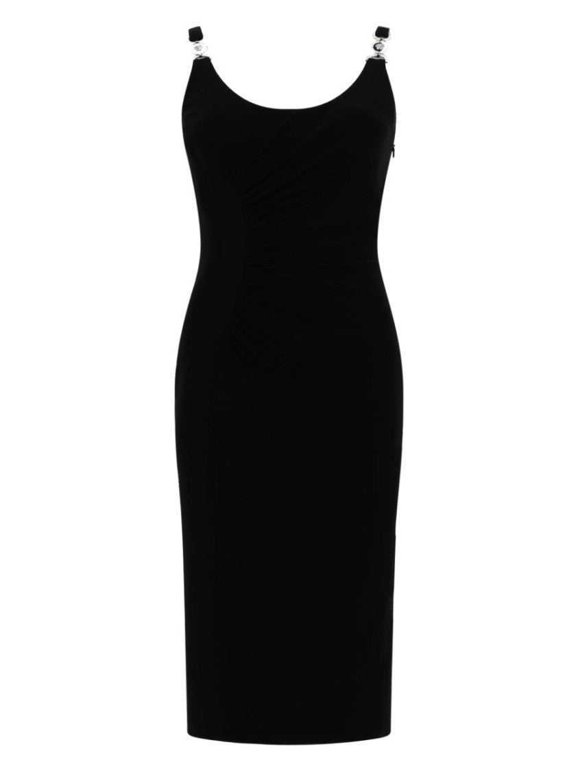 Versace Neutrals Ruched Scoop Neck Viscose Midi Dress