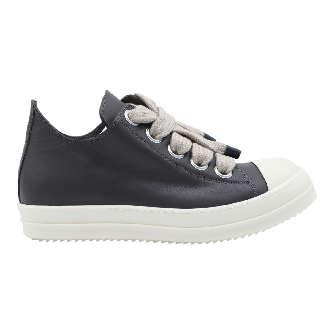 Rick Owens Smooth Black Sneakers With Chunky Beige Laces