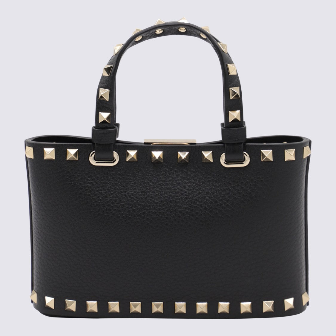 Valentino Garavani Textured Black Handbag With Gold-Tone Pyramid Studs