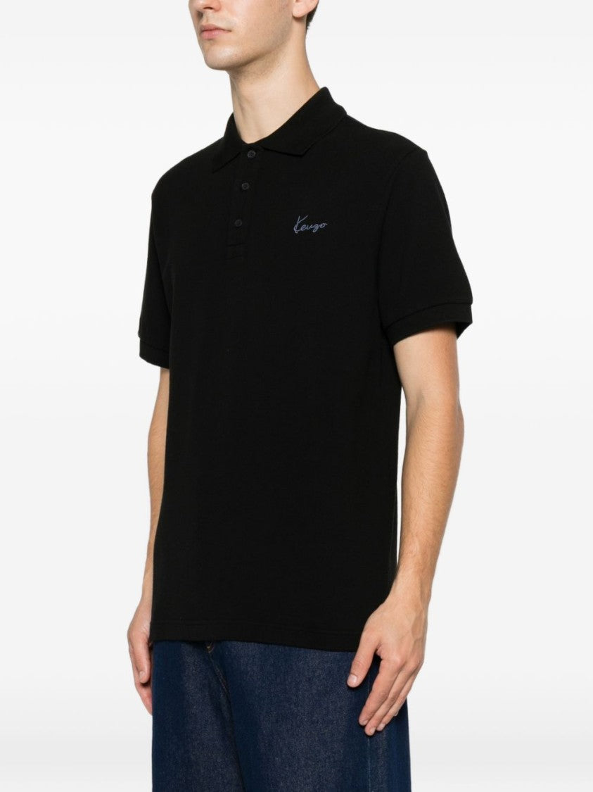 Kenzo Black Cotton Piqué Embroidered Polo