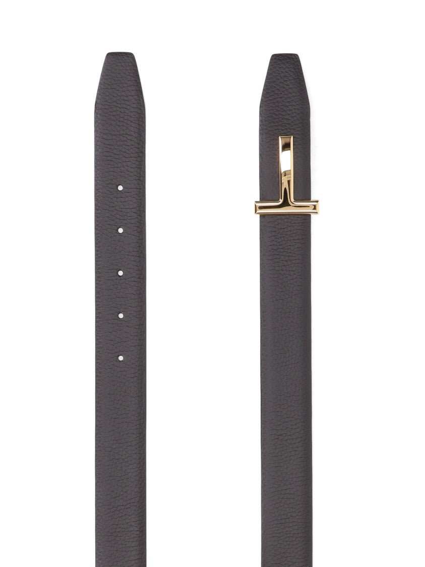 Tom Ford Dark Brown Hammered Leather T Icon Belt